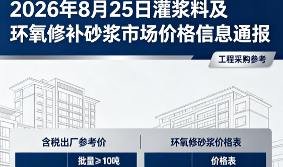 靖宇2026年8月25日灌浆料及环氧修补砂浆市场价格信息通报